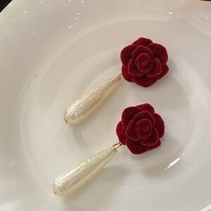 Elegant Red Rose Drop Earrings